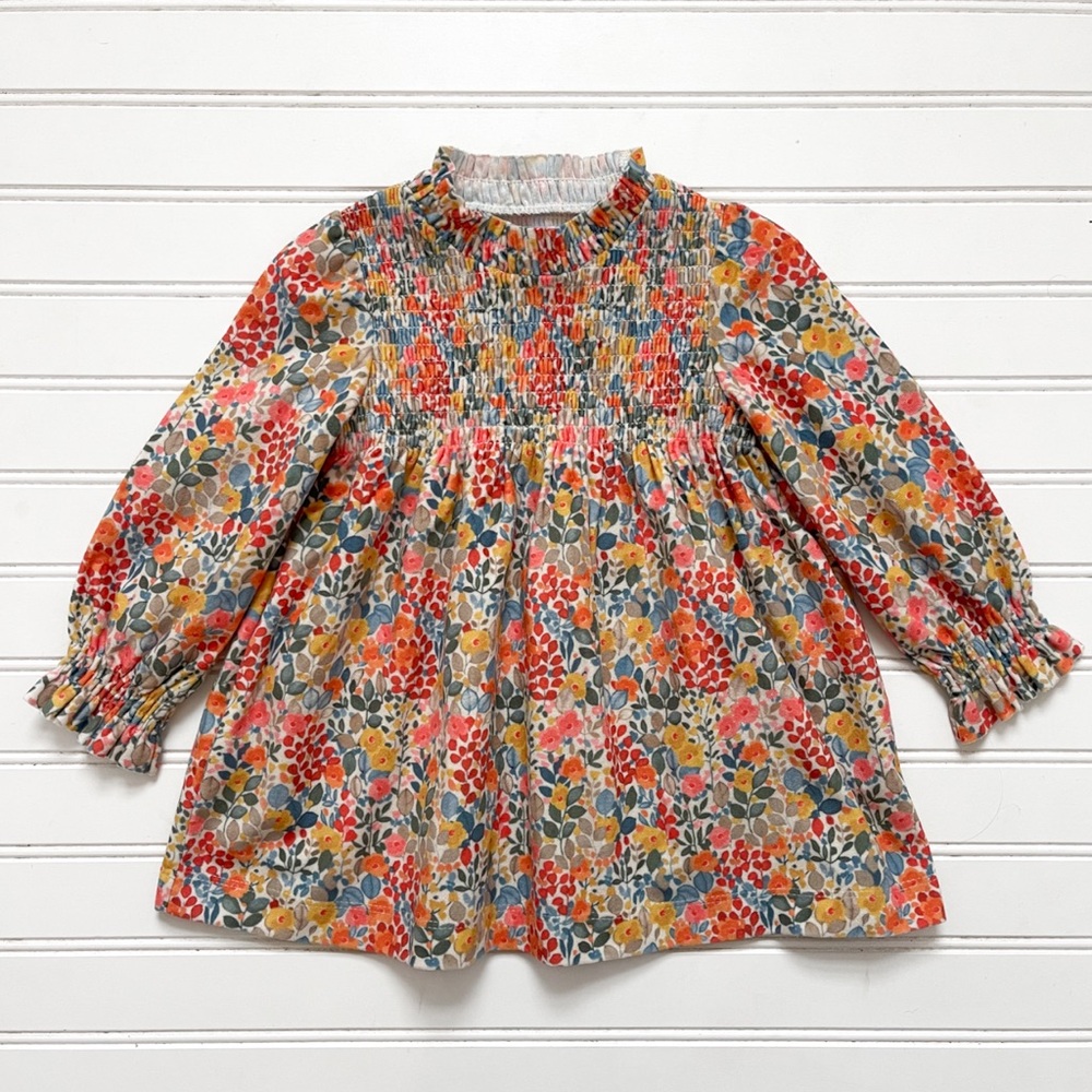 MAYORAL 🇪🇸 EUC Smocked High Neck Felt Floral Print Dress